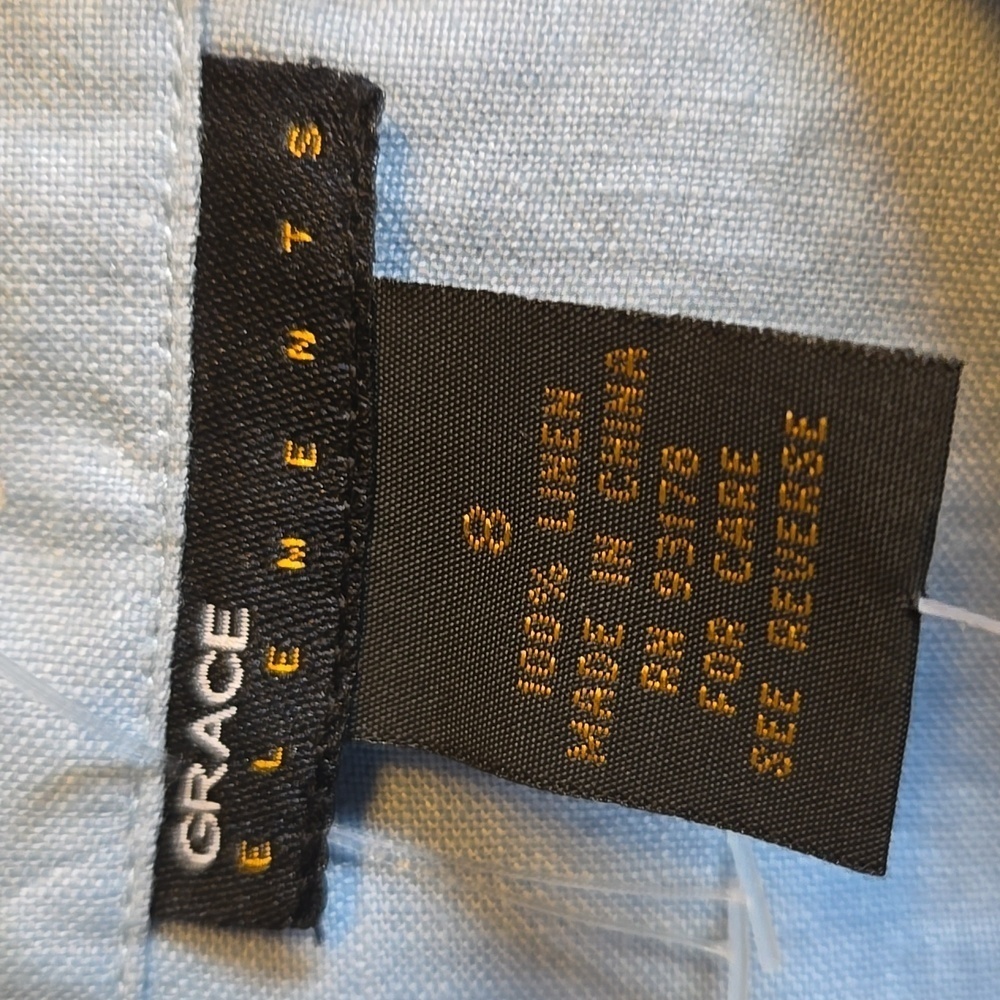 Grace Elements-Linen blue pleated top with 3/4 sleeves Size 8 NWT. - Picture 2 of 8